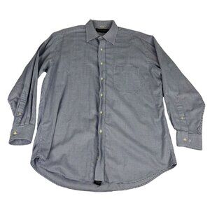 City Of London Patterned Button Up Dress Shirt Men's L 16-32/33 Navy Long Sleeve